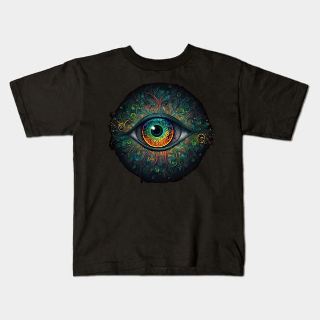 Psychedelic all seeing eye v2 round Kids T-Shirt by AI-datamancer